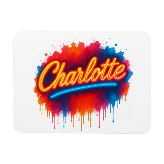 Charlotte Neon Script – Street Art Splash Design Magneet (Horizontaal)