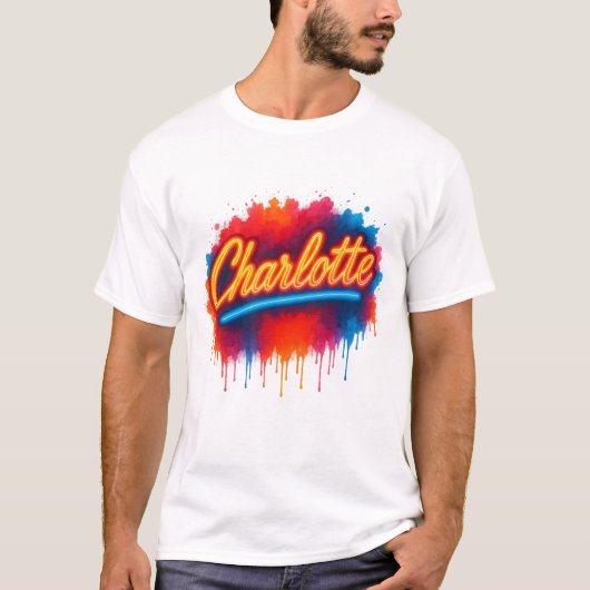 Charlotte Neon Script – Street Art Splash Design T-shirt (Voorkant)