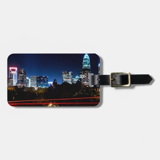 charlotte noord - carolina - nachtskyline bagagelabel (Voorkant horizontaal)