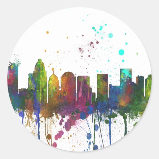CHARLOTTE, NOORD CAROLINA SKYLINE RONDE STICKER (Voorkant)