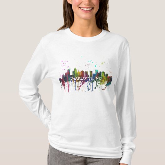 CHARLOTTE, NOORD CAROLINA SKYLINE T-SHIRT (Voorkant)