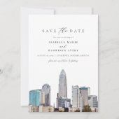 CHARLOTTE NOORTH CAROLINA Skyline Save the Date Kaart (Voorkant)