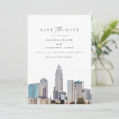 CHARLOTTE NOORTH CAROLINA Skyline Save the Date Kaart (Staand voorkant)