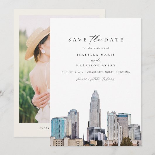 CHARLOTTE NOORTH CAROLINA Skyline Save the Date Kaart (Voorkant / Achterkant)
