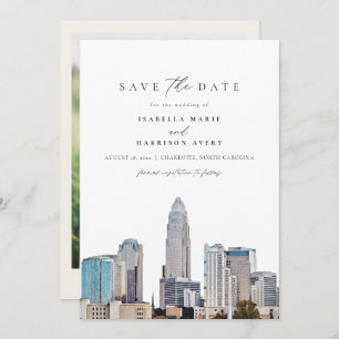 CHARLOTTE NOORTH CAROLINA Skyline Save the Date Kaart