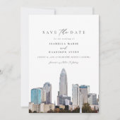 CHARLOTTE NOORTH CAROLINA Skyline Save the Date Kaart (Voorkant)