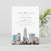 CHARLOTTE NOORTH CAROLINA Skyline Save the Date Kaart (Staand voorkant)