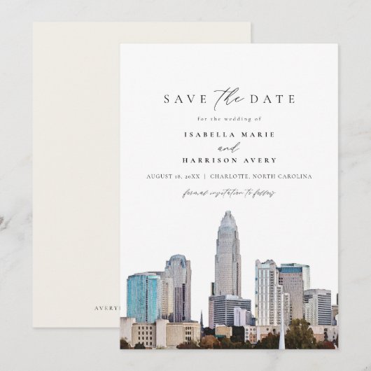 CHARLOTTE NOORTH CAROLINA Skyline Save the Date Kaart (Voorkant / Achterkant)