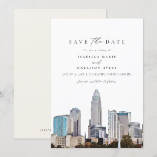 CHARLOTTE NOORTH CAROLINA Skyline Save the Date Kaart