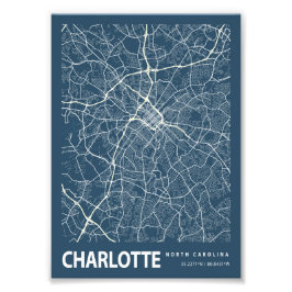 Charlotte - North Carolina Blueprint City Map Foto Afdruk