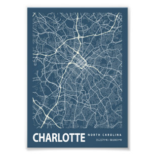 Charlotte - North Carolina Blueprint City Map Foto Afdruk