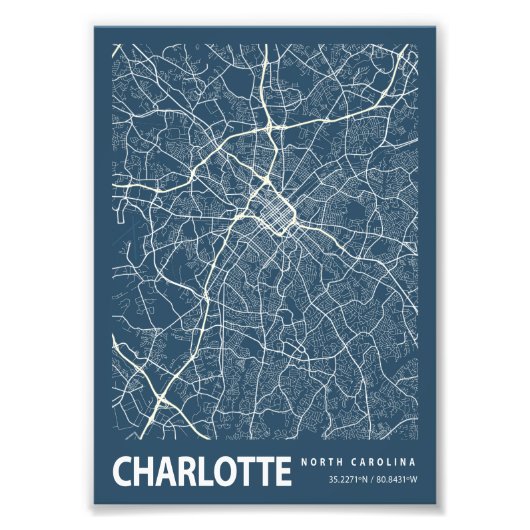 Charlotte - North Carolina Blueprint City Map Foto Afdruk (Voorkant)