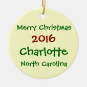 CHARLOTTE NORTH CAROLINA CHRISTMAS ORNAMENT 2016 (Voorkant)
