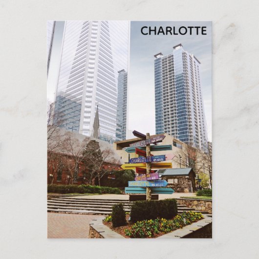 Charlotte North Carolina City Park Skyline Travel Briefkaart (Voorkant)