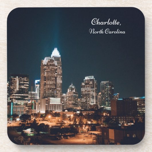 Charlotte North Carolina City Skyline Night Bier Onderzetter (Voorkant)