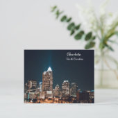 Charlotte North Carolina City Skyline Night Briefkaart (Staand voorkant)