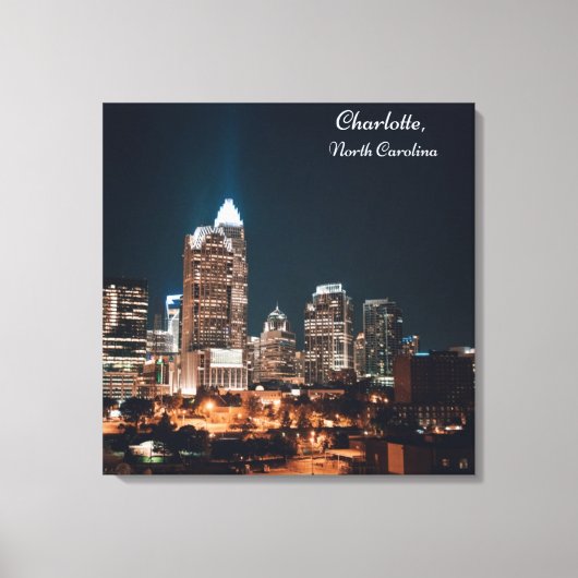 Charlotte North Carolina City Skyline Night Canvas Afdruk (Voorkant)