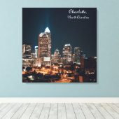 Charlotte North Carolina City Skyline Night Canvas Afdruk (Insitu (Houten vloer))