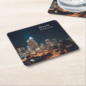Charlotte North Carolina City Skyline Night Kartonnen Onderzetters (Schuin)