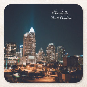 Charlotte North Carolina City Skyline Night Kartonnen Onderzetters