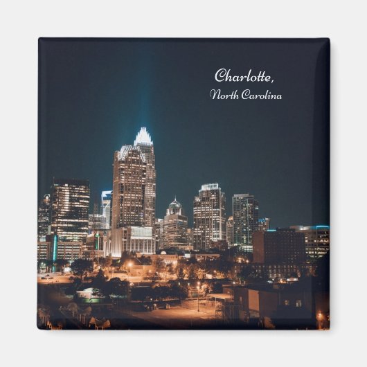 Charlotte North Carolina City Skyline Night Magneet (Voorkant)