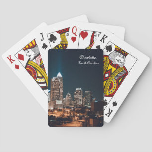 Charlotte North Carolina City Skyline Night Pokerkaarten