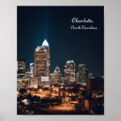 Charlotte North Carolina City Skyline Night Poster (Voorkant)