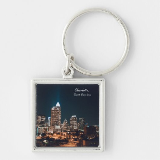 Charlotte North Carolina City Skyline Night Sleutelhanger (Voorkant)