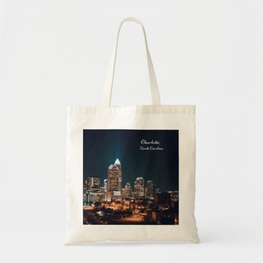 Charlotte North Carolina City Skyline Night Tote Bag (Voorkant)