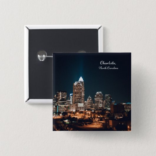 Charlotte North Carolina City Skyline Night Vierkante Button 5,1 Cm (Voorkant /achterkant)