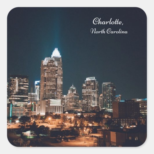 Charlotte North Carolina City Skyline Night Vierkante Sticker (Voorkant)