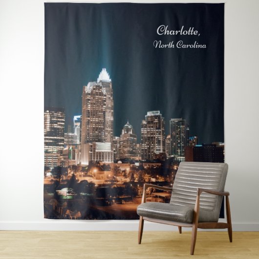 Charlotte North Carolina City Skyline Night Wandkleed (In situ)