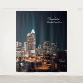 Charlotte North Carolina City Skyline Night Wandkleed (Voorkant)