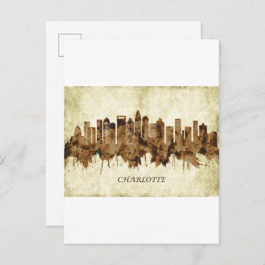 Charlotte North Carolina Cityscape Uitnodiging Briefkaart (Voorkant / Achterkant)