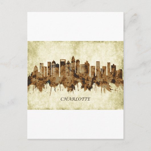 Charlotte North Carolina Cityscape Uitnodiging Briefkaart (Voorkant)