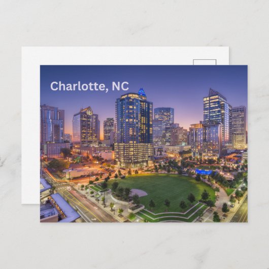 Charlotte, North Carolina Downtown Night Uitzicht Briefkaart (Voorkant / Achterkant)