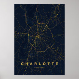 Charlotte North Carolina gestileerde kaart afdruk Poster