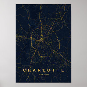 Charlotte North Carolina gestileerde kaart afdruk Poster