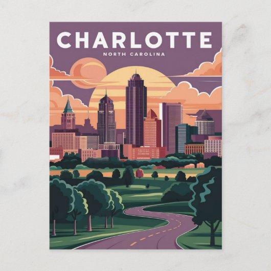 Charlotte North Carolina Illustratie Briefkaart (Voorkant)