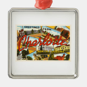 Charlotte North Carolina NC Oud  Briefkaart- Metalen Ornament
