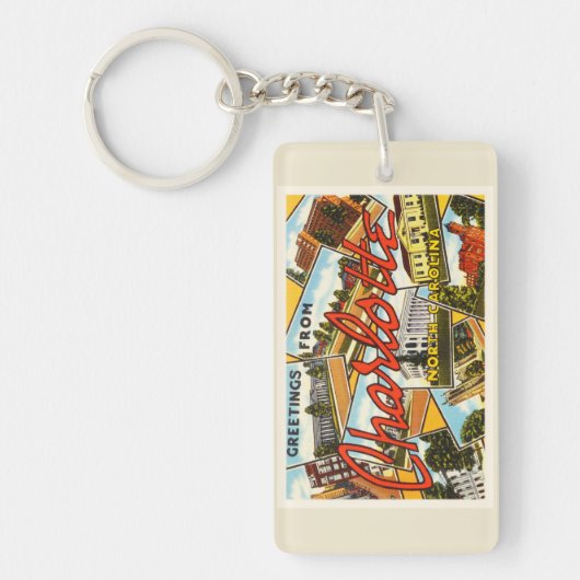 Charlotte North Carolina NC Oud Briefkaart- Sleutelhanger (Voorkant)