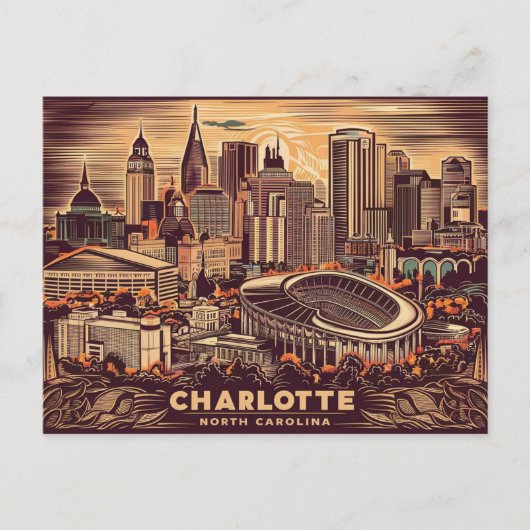 Charlotte, North Carolina,  Retro Briefkaart (Voorkant)