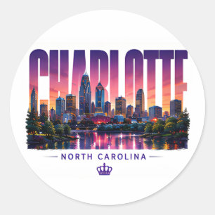 Charlotte North Carolina Silhouette Stadnaam Reize Ronde Sticker