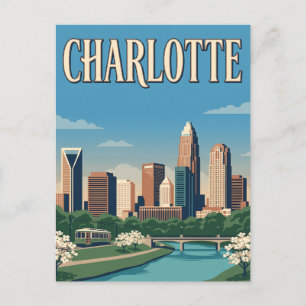 Charlotte North Carolina Silhouette Vintage Poster Briefkaart