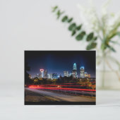 charlotte North carolina skyline avond Briefkaart (Staand voorkant)