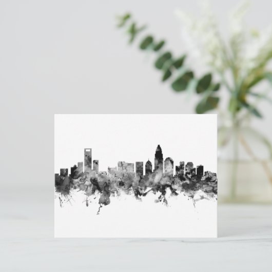 Charlotte North Carolina Skyline Black White Briefkaart (Staand voorkant)