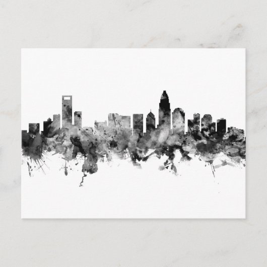 Charlotte North Carolina Skyline Black White Briefkaart (Voorkant)