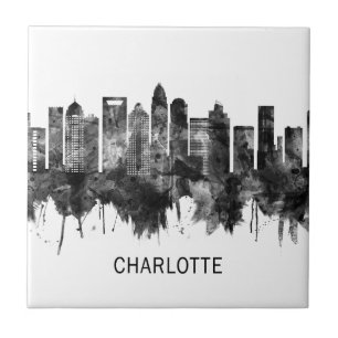 Charlotte North Carolina Skyline BW Tegeltje
