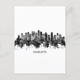 Charlotte North Carolina Skyline BW Uitnodiging Briefkaart