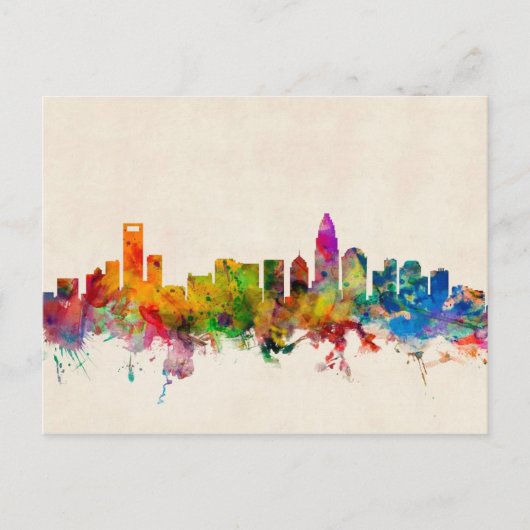 Charlotte North Carolina Skyline Cityscape Briefkaart (Voorkant)
